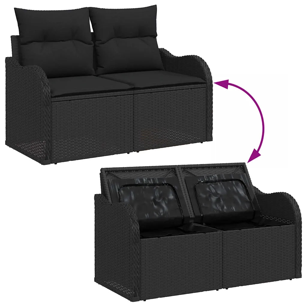 Set Divano da Giardino con archiviazione 11 pcs Nero polyrattan