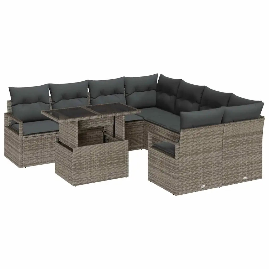 Set Divano da Giardino con cuscino 9 pcs Grigio polyrattan 3348795