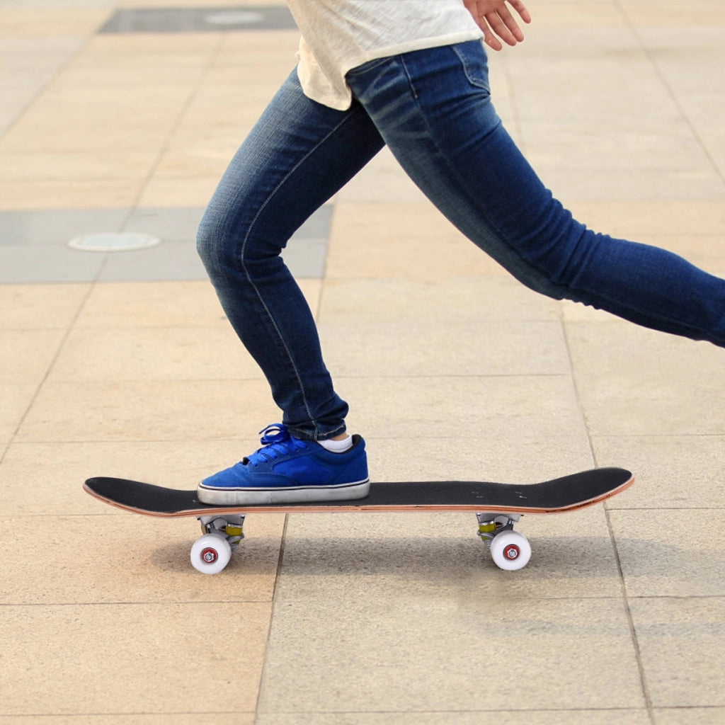 Mini Skateboard in legno con 4 ruote PU antiscivolo resistenti, Skateboard per principiante esperto 80x20cm Blu