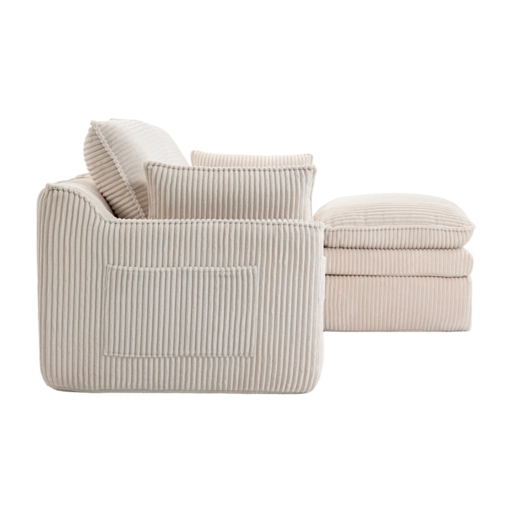Divano 3 Posti con Poggiapiedi e Cuscini in Tessuto ¨C MINIMAL ¨C Beige