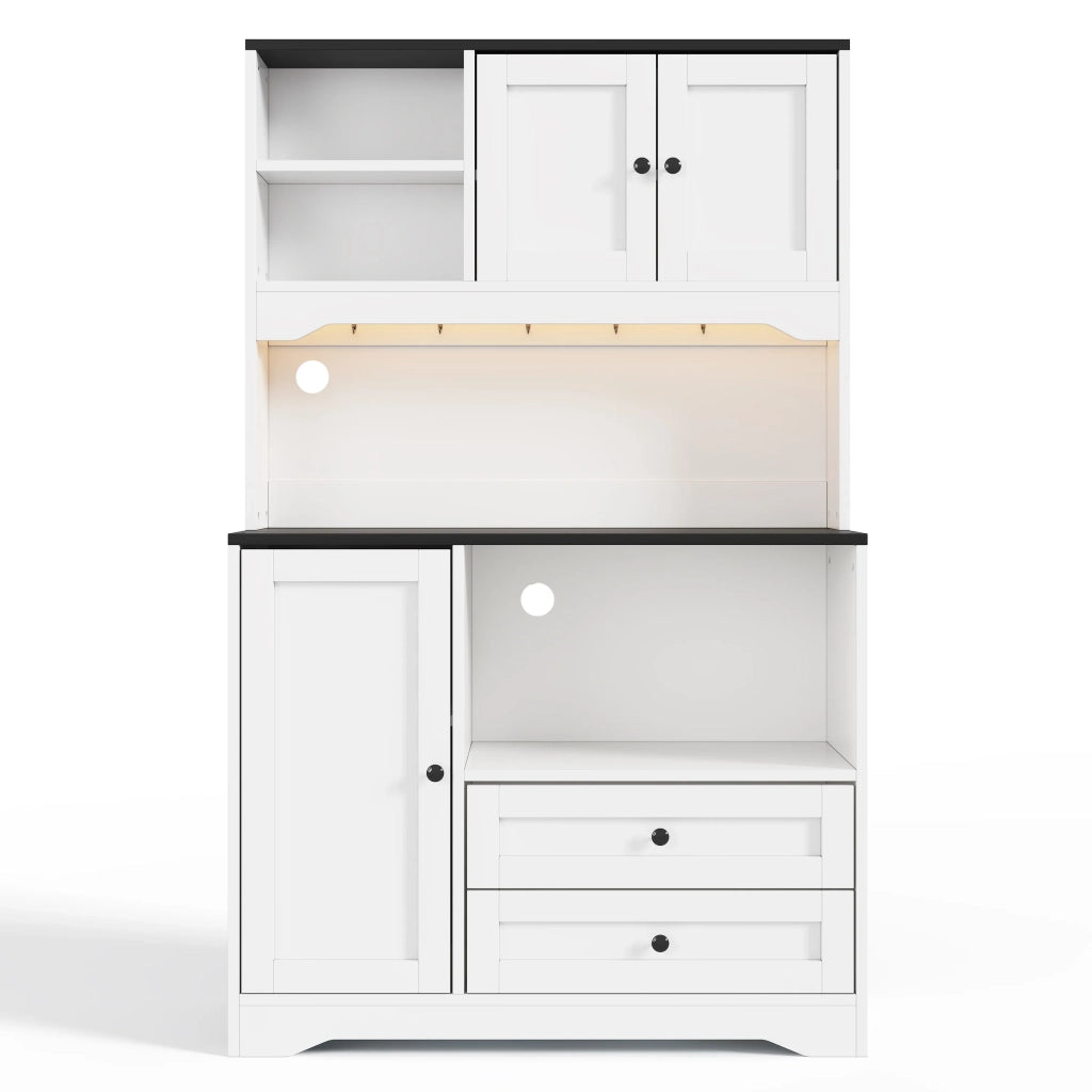 Armadio da cucina alto 100x40x163 cm con illuminazione LED, prese e USB, spazio microonde, ripiani regolabili e portaspezie. Per cucina, sala da pranzo e soggiorno