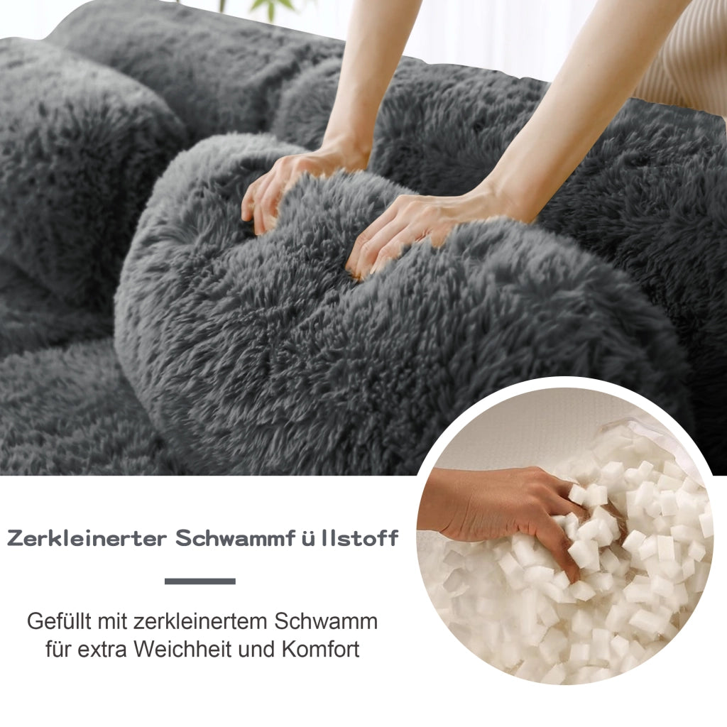 Divano Modulare 3 Posti con Design Ergonomico e Base Antiscivolo, in Peluche Grigio