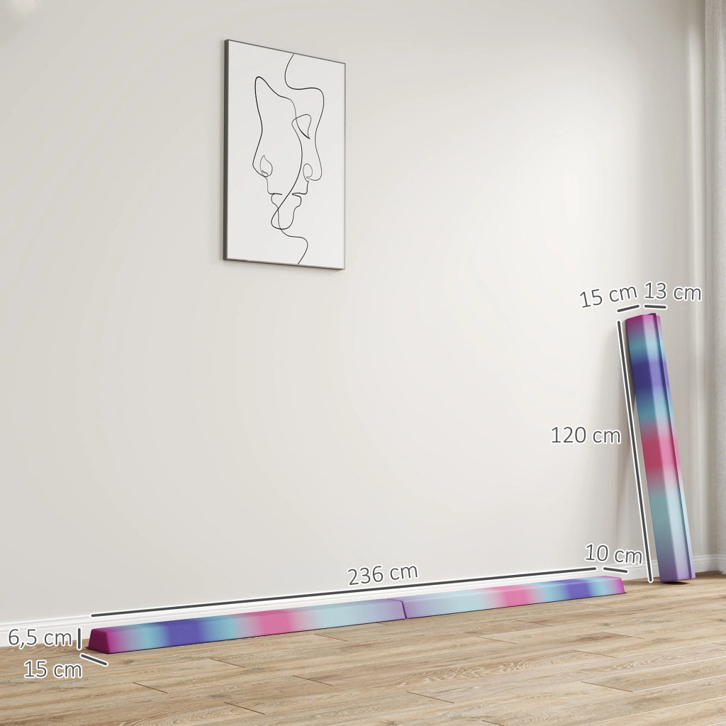 Poutre Gymnastique Pliable 236 cm en Tissu Oxford Multicolore