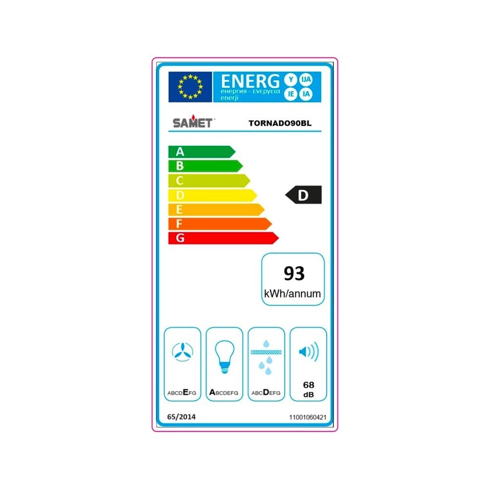 Samet Gruppo cappa sottopensile Tornado 90 luce led potenza aspirante 280 m3/h 90 cm. bianco classe D
