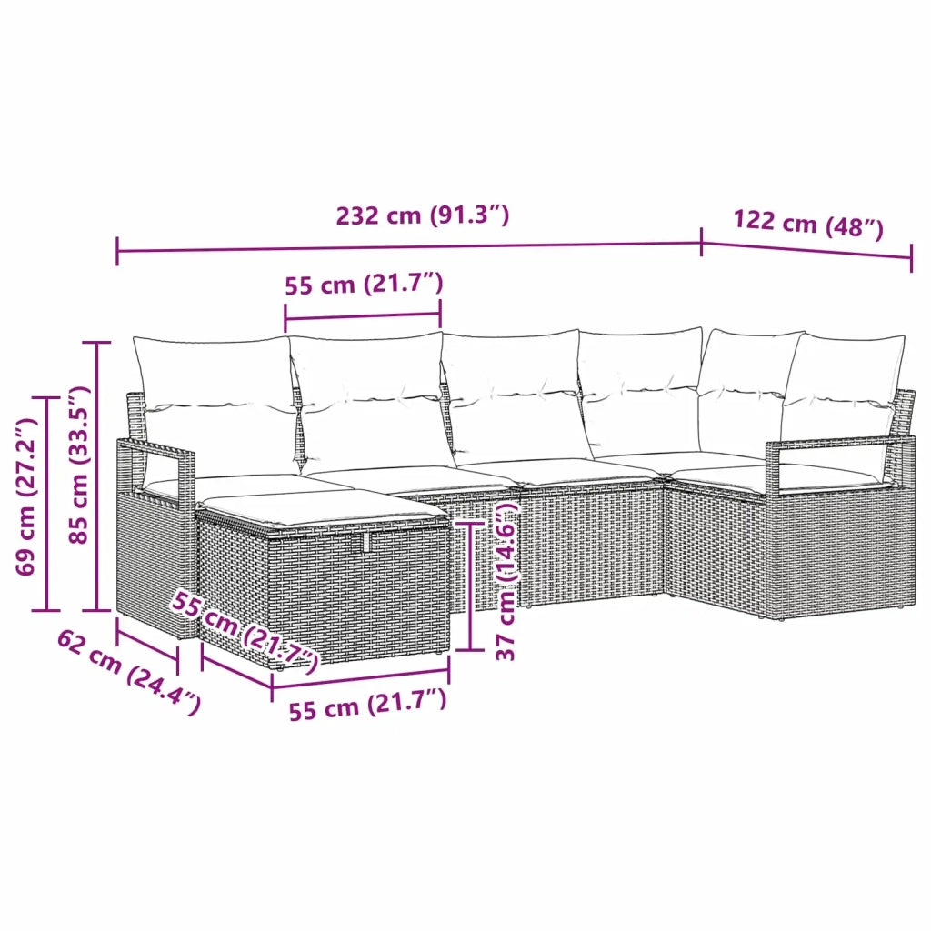 Set di divani con cuscino 6 pcs Nero e Turchese polyrattan 3359185