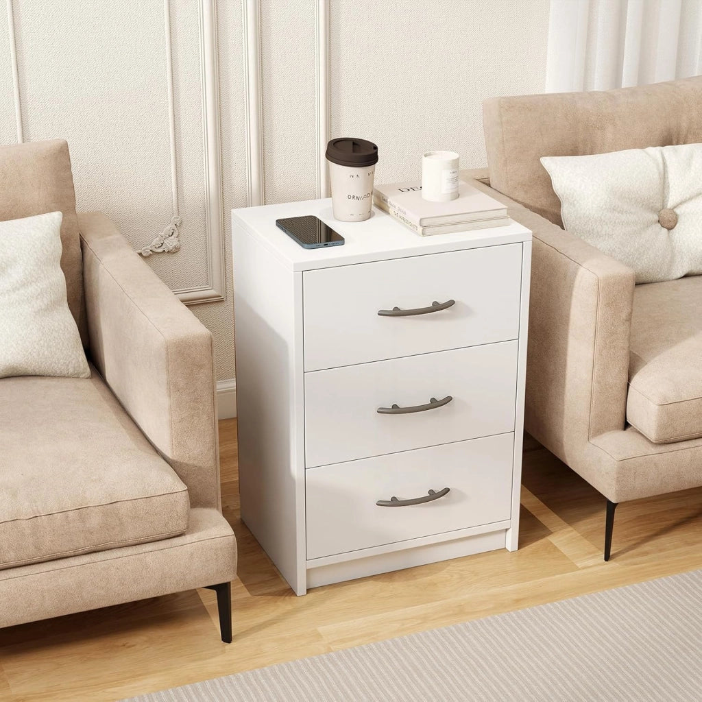 Comodino Camera da Letto con 3 Cassetti, Comodino Salvaspazio in Legno, Comodino Mobile da Letto con Kit Antiribaltamento, per Soggiorno e Studio, 38,5 x 28 x 54 cm (Bianco, 3 Cassetti)