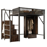 LETTO a soppalco 140 x 200 cm Nero in metallo e legno con armadio e scala
