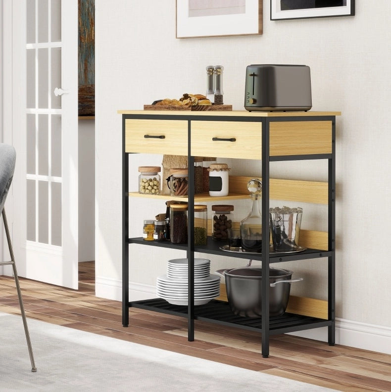 Credenza industriale con 2 cassetti e 3 ripiani aperti