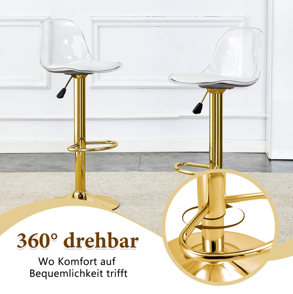 Set 2 sgabelli da bar regolabili 82-104 cm con schienale trasparente e base oro
