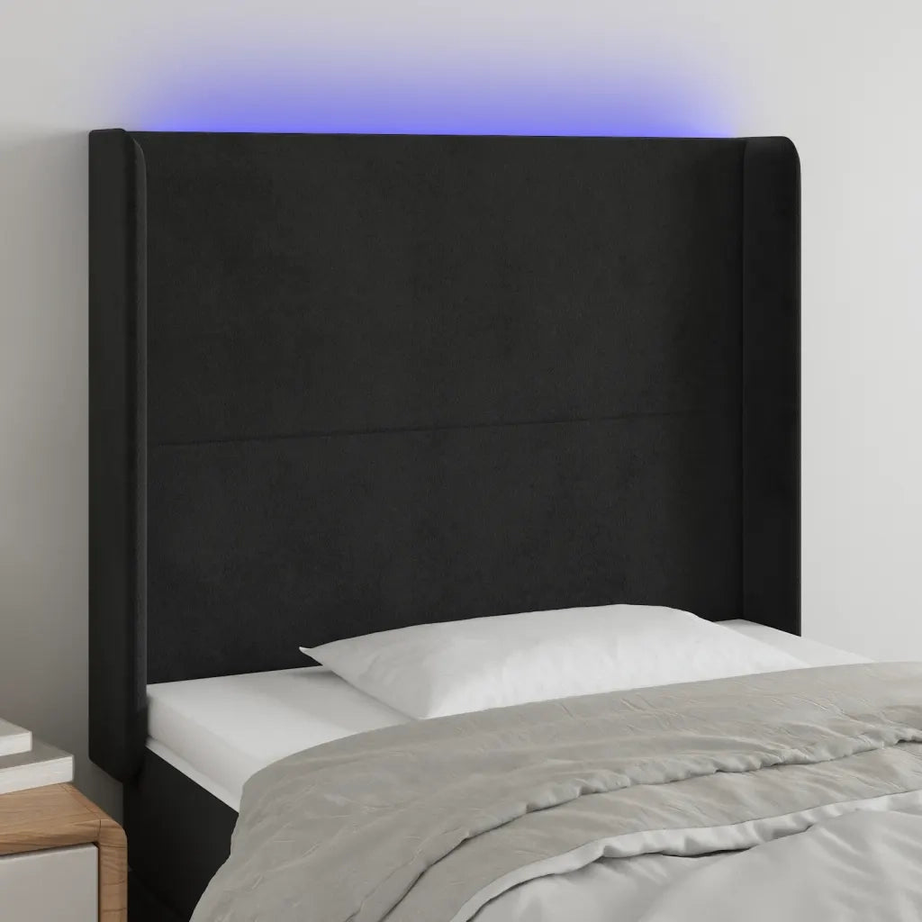 Testiera | Testata a LED Nera 103x16x118/128 cm in Velluto