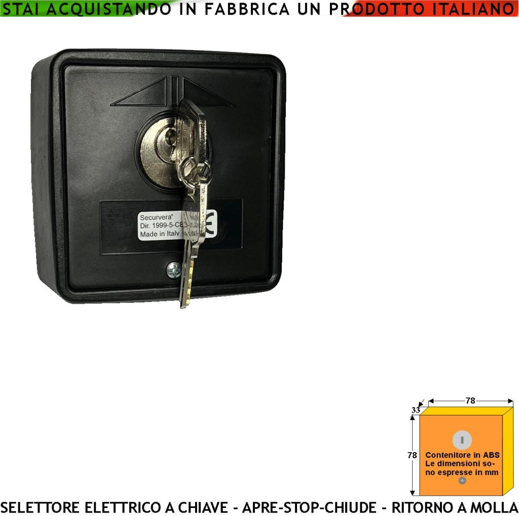 Comando Elettrico 2 Chiavi Con Ritorno a Molla 3 Posizioni Apre Stop Chiude Selettore 2 Contatti 15 A Isolamento 250 V Apertura Condominiale Pedonale Montaggio da Esterno a Parete Comando Automatismi