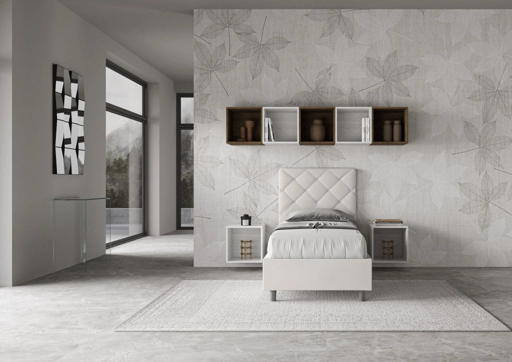 Letto Singolo 80x210 cm con Rete e Contenitore Priya Bianco