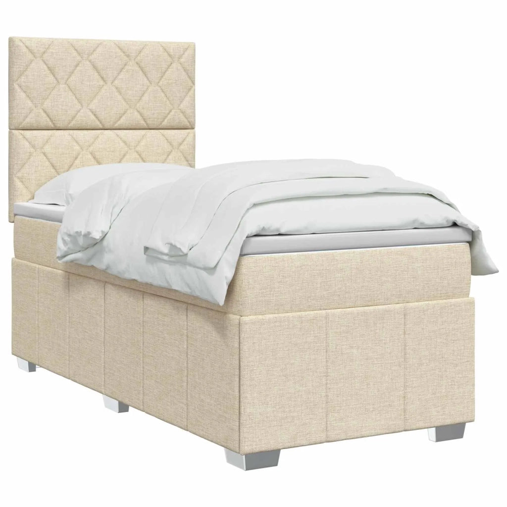 Letto Box Spring LED con Materasso Crema 90 x 200 cm Tessuto 3455526