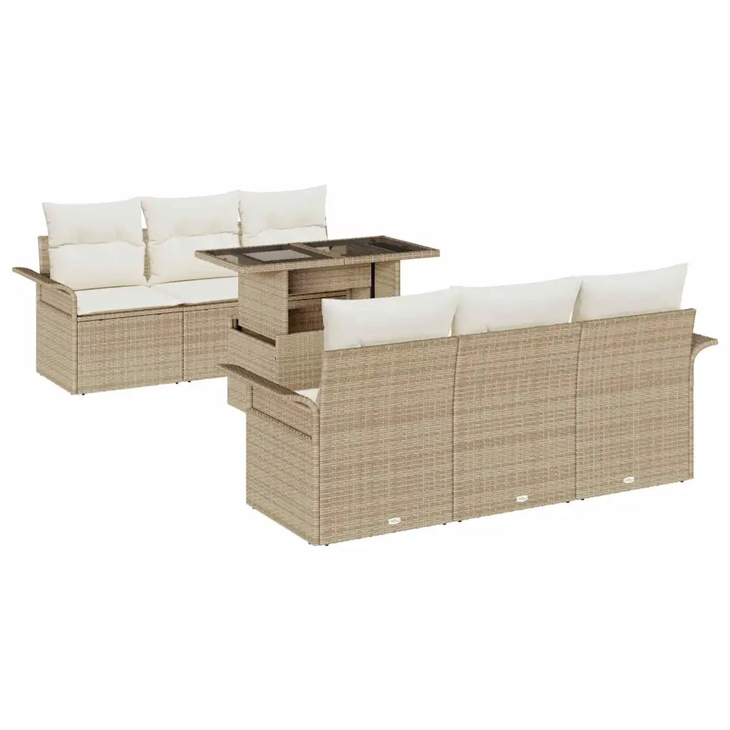 Set Divano da Giardino con cuscino 7 pcs Beige polyrattan 3348207