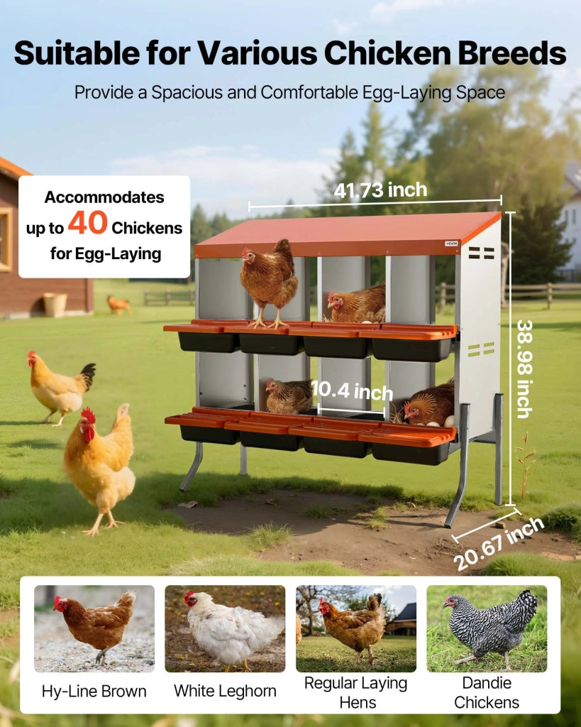 Nido per galline ovaiole a 8 scomparti CNB-08-Leg in acciaio zincato con gambe e cassetto raccolta uova 1060x525x990 mm