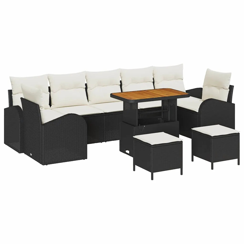 Set Divano da Giardino con cuscino 10 pcs Nero e Crema