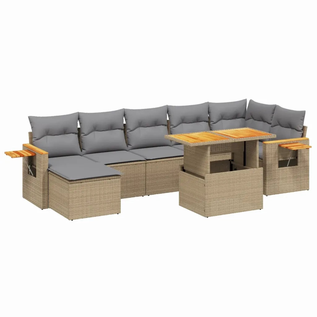 Set Divano da Giardino 8 pz con Cuscini Beige in Polyrattan