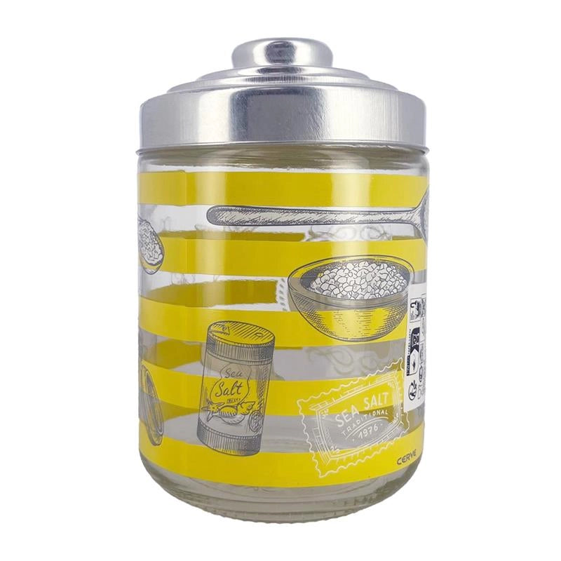 BARATTOLO HOME IN VETRO CON FANTASIA E SCRITTA HOME IN COLORAZIONE GIALLA CON TAPPO 800CC