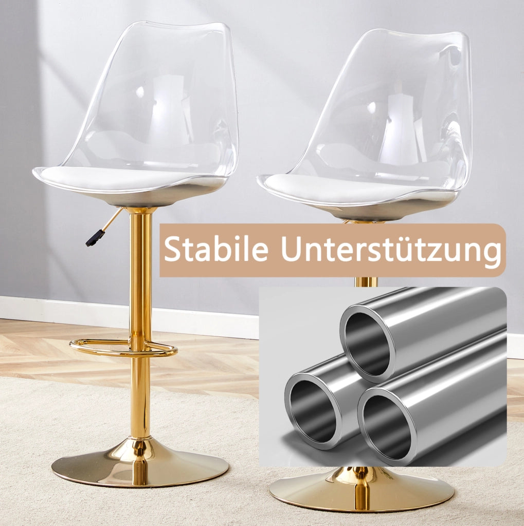 SGABELLI BAR Set da 2 trasparenti con seduta in PU e gambe oro