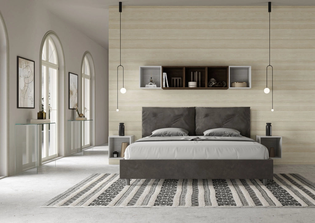 BS COM Letto matrimoniale king size senza rete imbottito 190x200 microfibra grigio Large