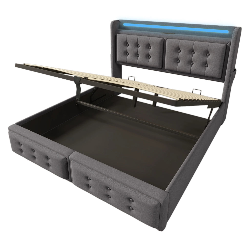 Letto matrimoniale 180x200 cm con testiera LED e contenitore