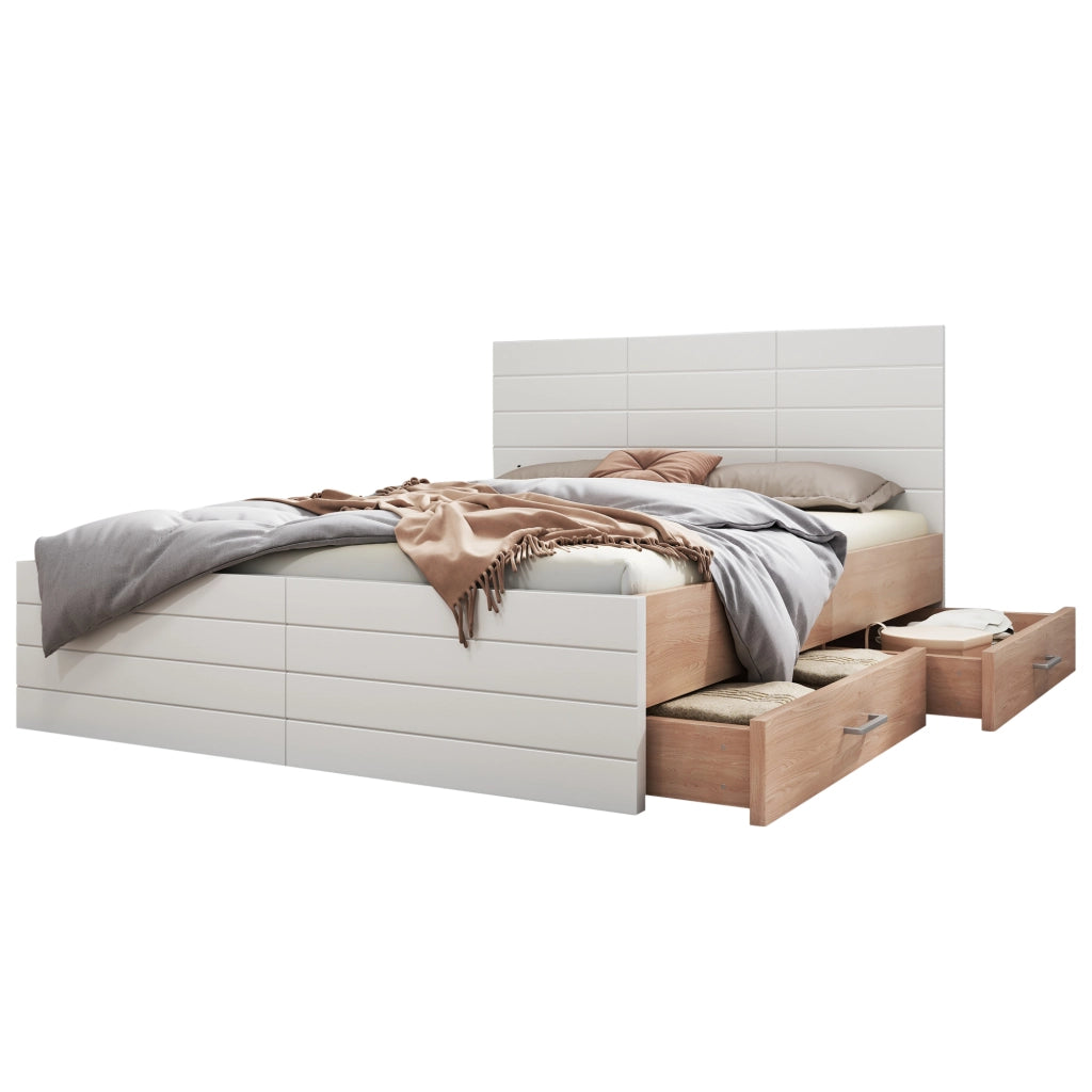 Letto matrimoniale 140 × 200 cm con 2 cassetti e materasso
