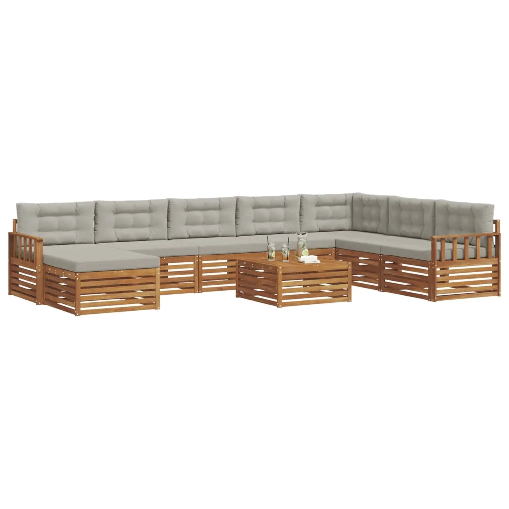 Set di divani da esterno 9 pz Grigio Naturale e Chiaro 3373971