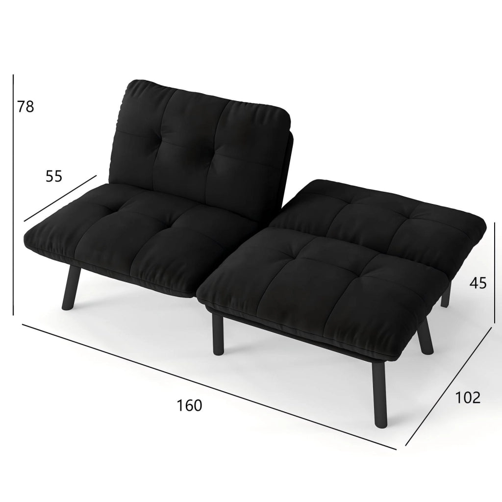 DIVANO LETTO pieghevole 87 x 58 x 25 cm Nero in velluto
