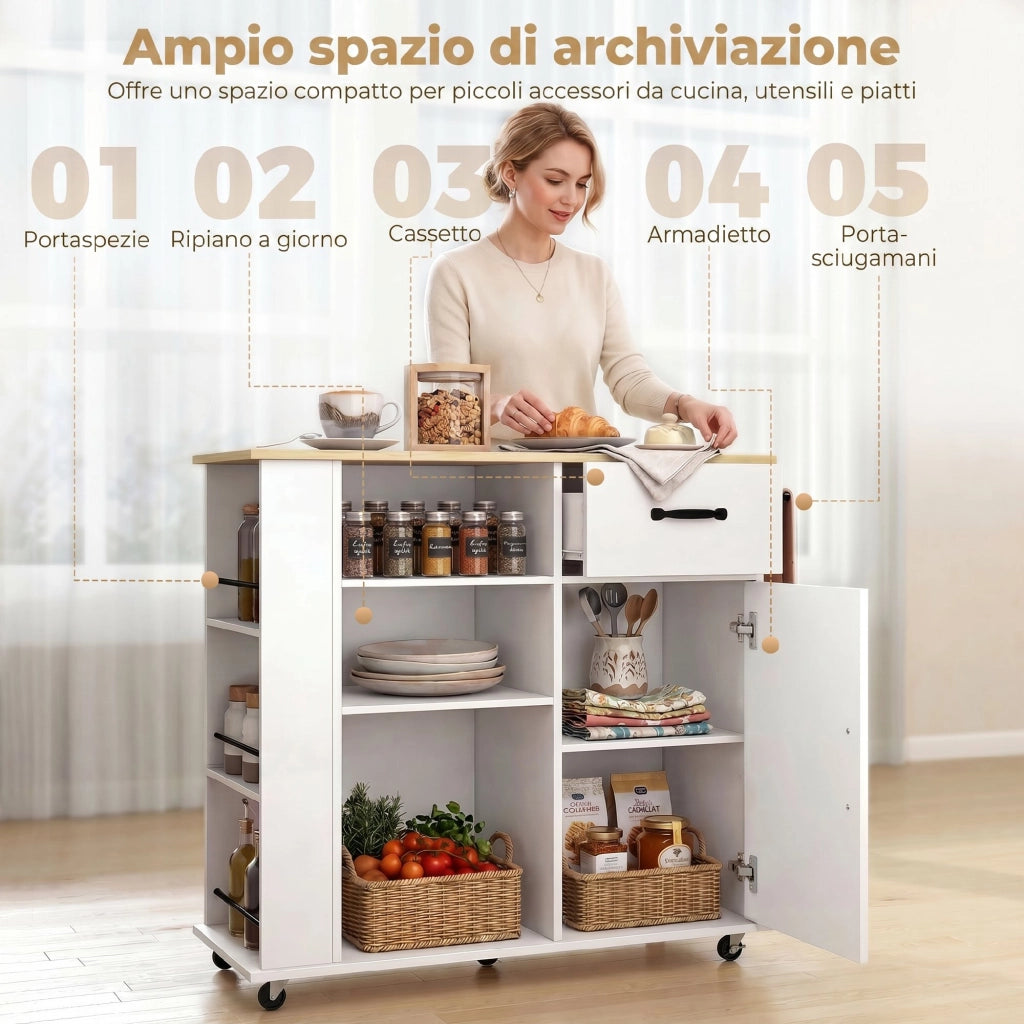 Mobile Cucina con Cassetto, Armadietto e Ripiano Regolabile, Bianco