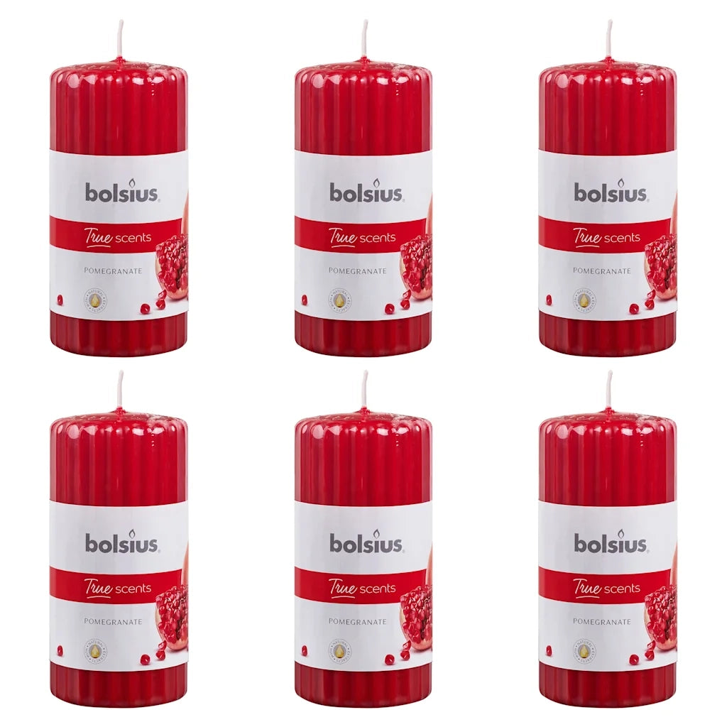 Bolsius Candele Profumate Rigate 6 pz 120x58 mm Melograno 428072