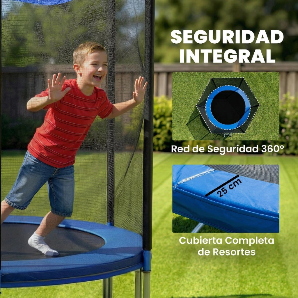 Trampolino Esterno per Bambini con Rete di Sicurezza e Scala ¨C Minimal ¨C ?305 cm Blu