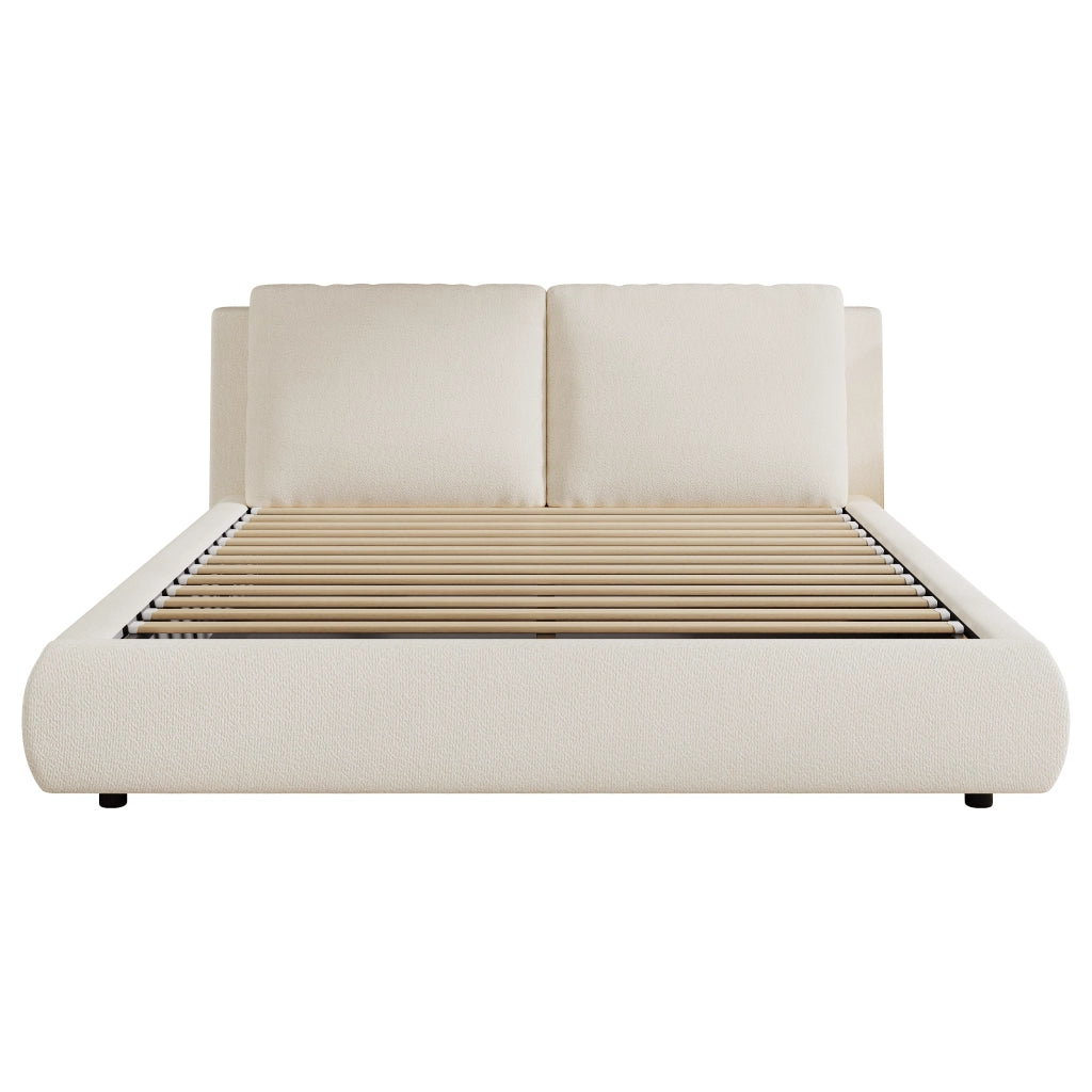 Letto matrimoniale contenitore 160 × 200 cm 2 posti con apertura idraulica e testiera imbottita, senza materasso, beige