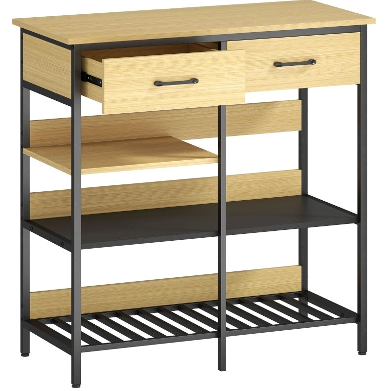 Credenza industriale con 2 cassetti e 3 ripiani aperti