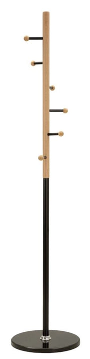 Appendiabiti da Terra Step Ø37x172 cm in Metallo e Faggio e Marmo Nero e Marrone