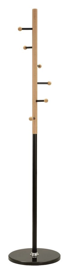 Appendiabiti da Terra Step Ø37x172 cm in Metallo e Faggio e Marmo Nero e Marrone