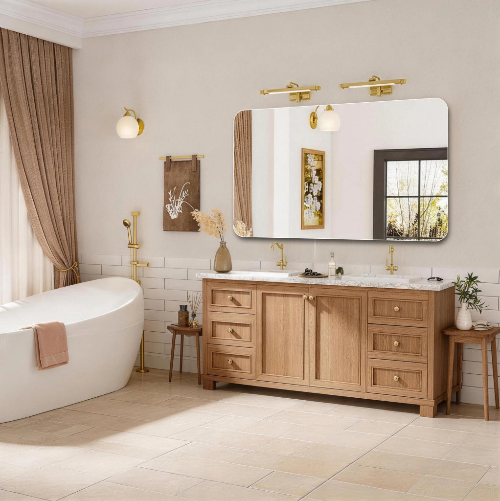 Specchio da bagno 60x100 cm senza cornice; angoli R50; sospensione orizzontale e verticale