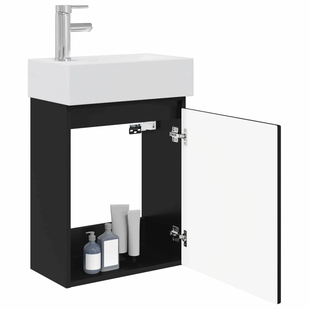 Mobile Bagno | Armadio da bagno con rubinetto Nero 45,5 x 25,5 x 84 cm