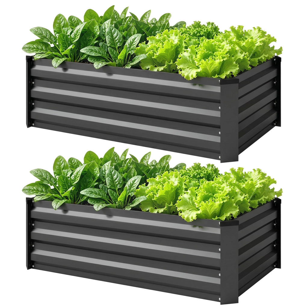 Set 2 Letti per Orto Rialzato in Acciaio Galvanizzato 100x60x30cm Fioriere Grigio con Fondo Aperto per Giardino