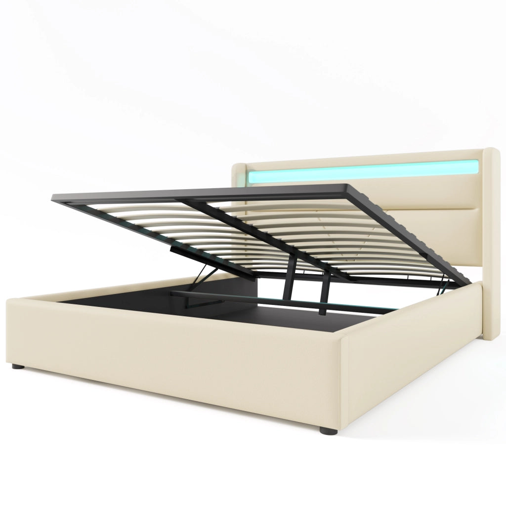 Letto contenitore 160x200 con testiera LED bianca