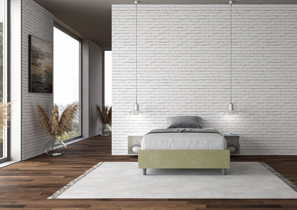 BS COM Letto una piazza e mezza contenitore imbottito 130x200 microfibra tè verde