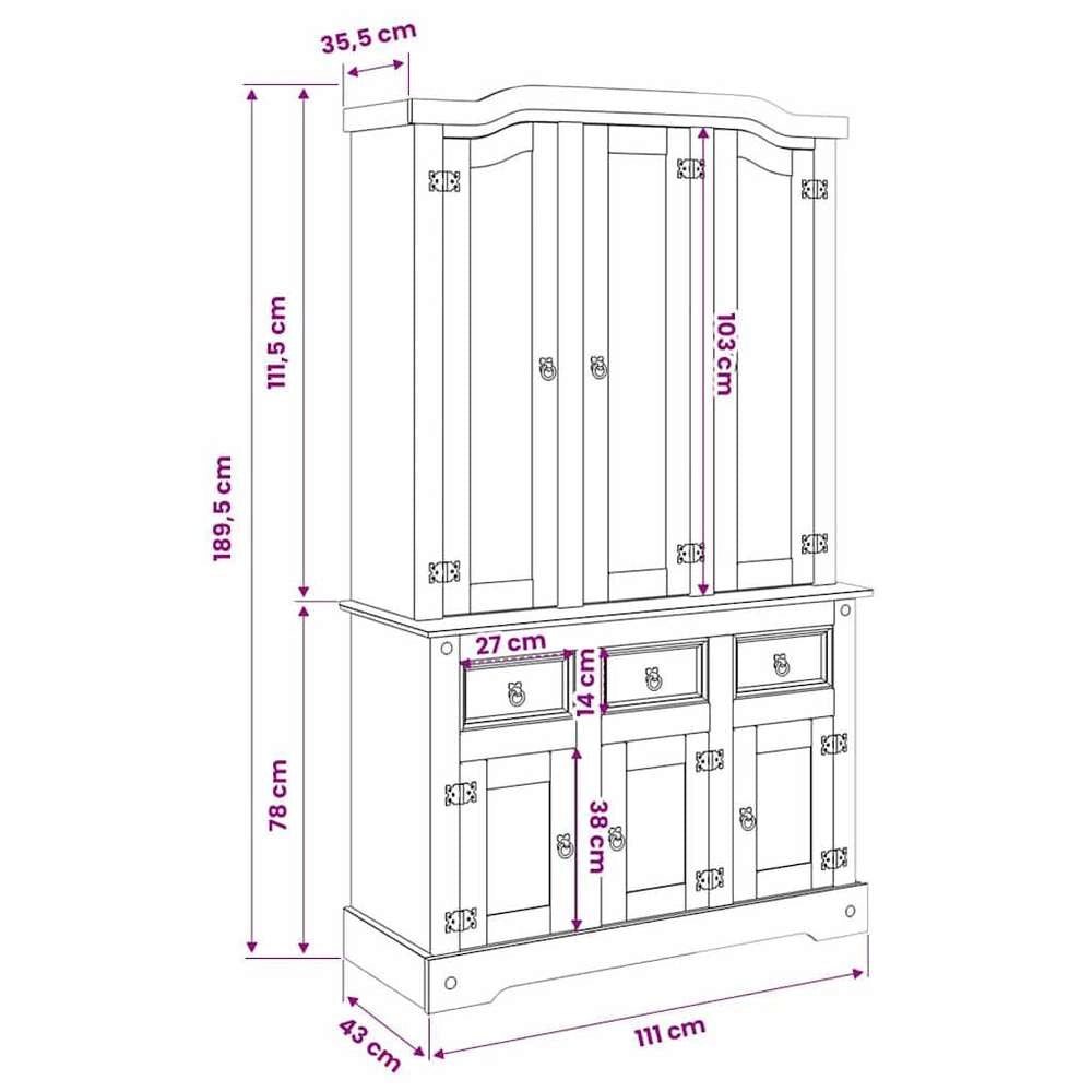Highboard Corona 112x43x196 Cm Solid Mexican Pine