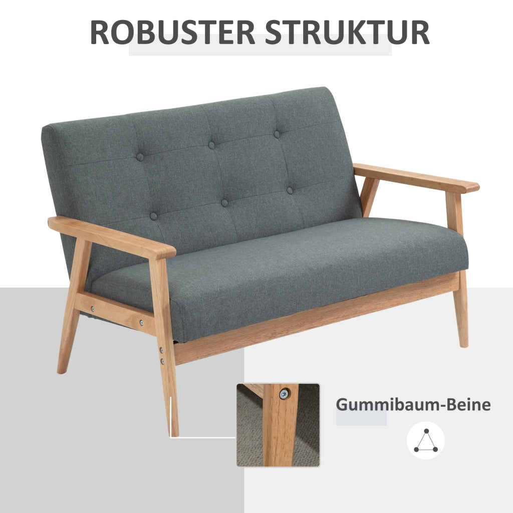 Divano 2 posti compatto in stile scandinavo con cuscini imbottiti in lino grigio scuro