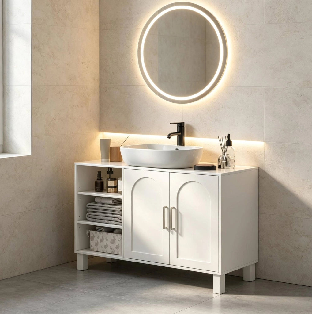 Mobile sottolavabo crema 90x30x63 cm con ripiani