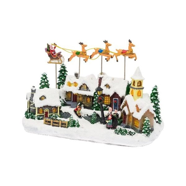 Paesaggio innevato con babbo e renne volanti lotti 76747 xmas king