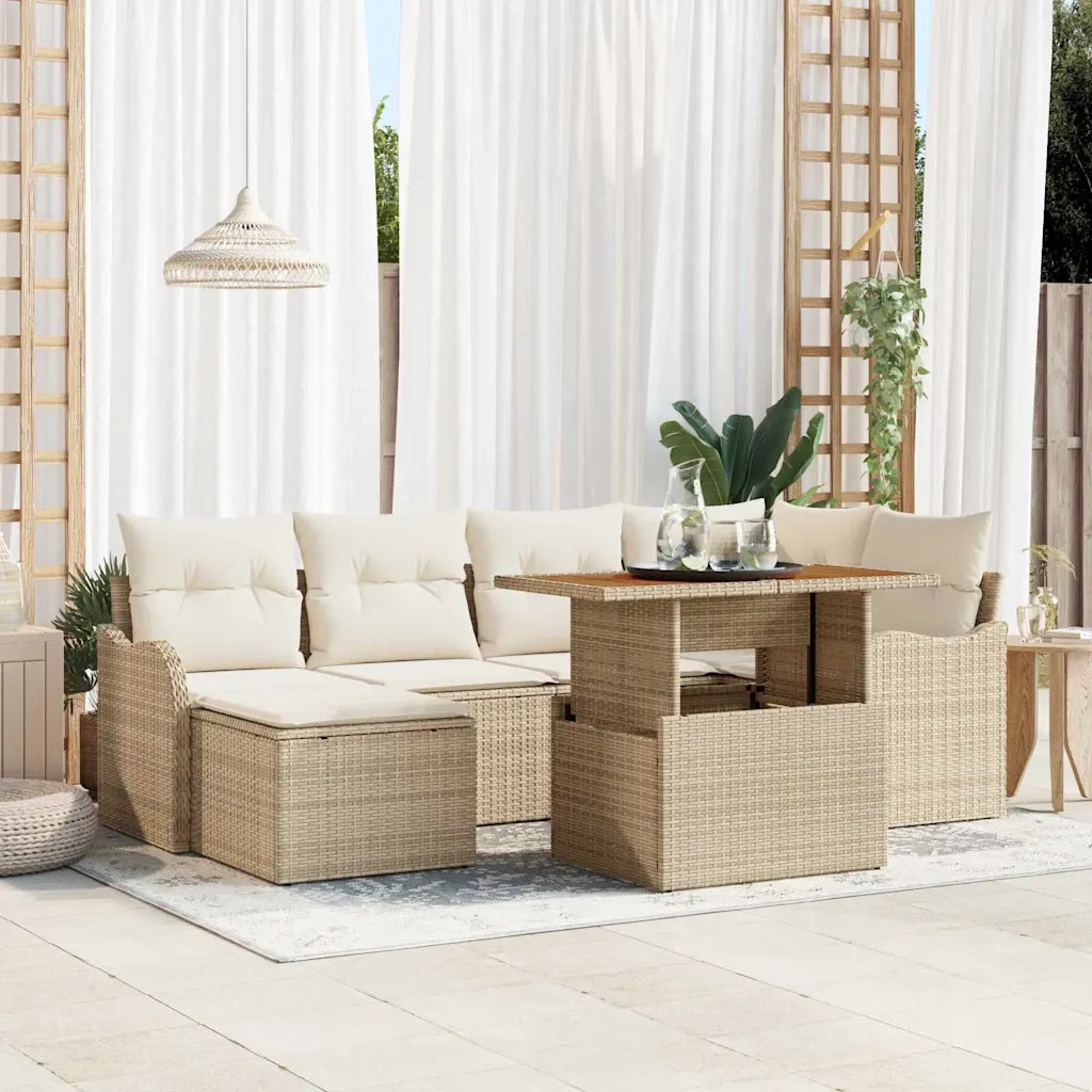 Set Divano da Giardino 7 pcs Beige Poly Rattan