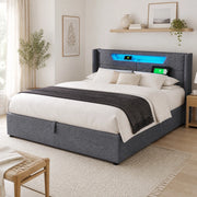 Letto contenitore 160x200 grigio con LED, USB e Type-C