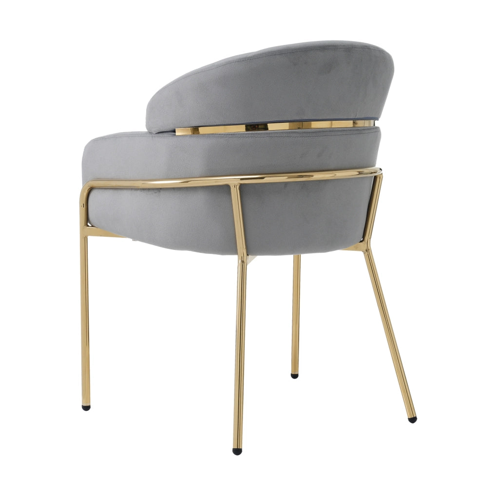 Sedia da pranzo singola in velluto grigio con gambe in metallo, design elegante e moderno