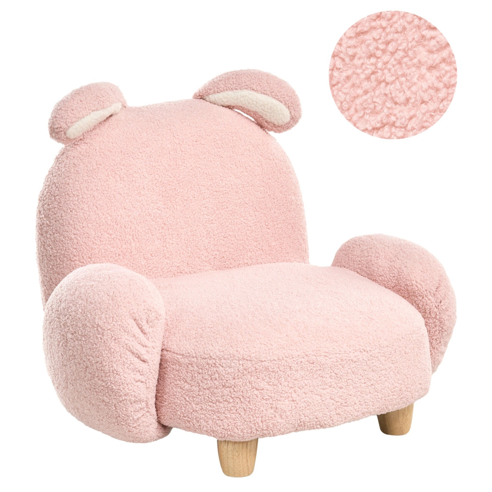 Poltrona per animali Imbottitura in poliestere rosa pastello Seduta per bambini Design moderno Forma di coniglio