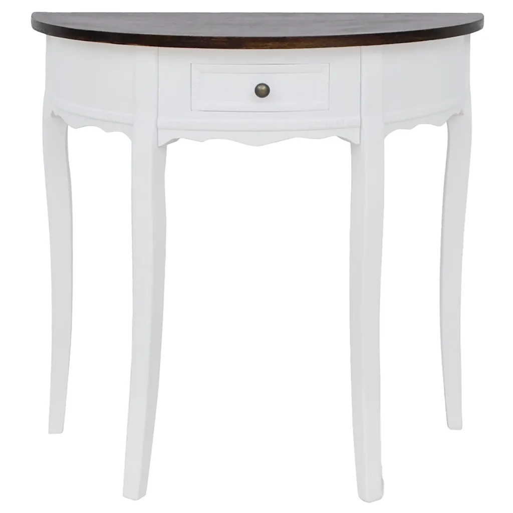 Table console avec tiroir et dessus de table marron Demi-ronde
