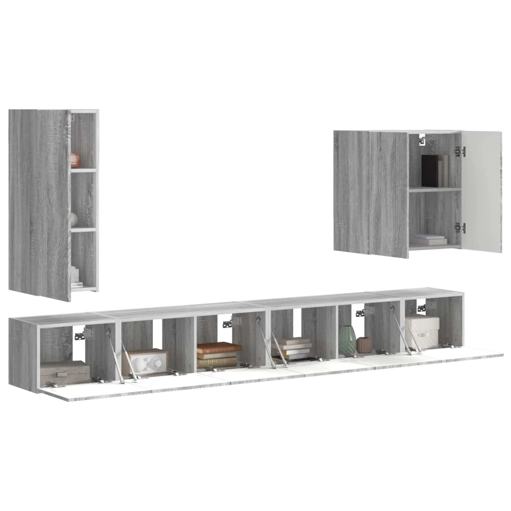 Set di Mobiletto da TV a Parete 6 pcs Grigio Sonoma 3408949
